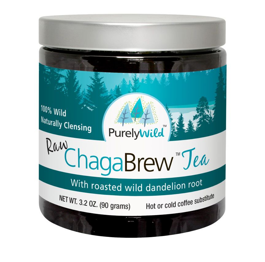 PurelyWild, RAW CHAGA BREW TEA, Coffee Substitute, With Roasted Wild Dandelion Root, Powder - 3.2 oz (90 grams)