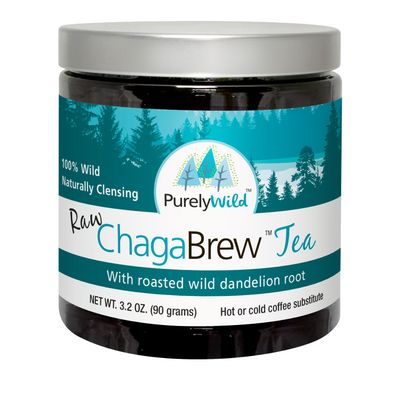 PurelyWild, RAW CHAGA BREW TEA, Coffee Substitute, With Roasted Wild Dandelion Root, Powder - 3.2 oz (90 grams)