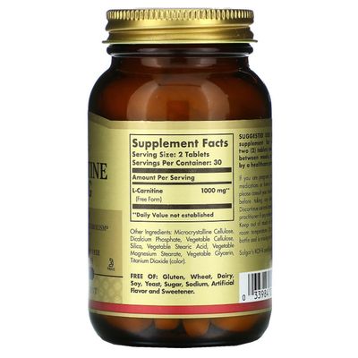 Solgar, Kosher L-CARNITINE 500mg, Free Form, Supports Energy & Fat Metabolism - 60 Tablets