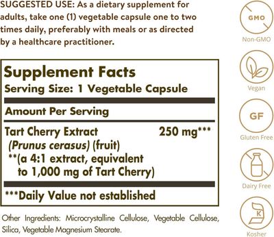 Solgar, Kosher TART CHERRY EXTRACT 1000mg, Natural Source Of Polyphenol Antioxidants - 90 Vegetarian Capsules