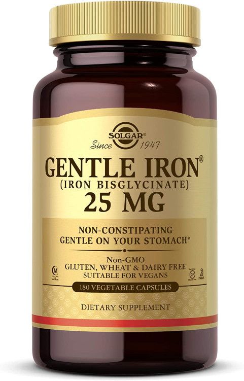 Solgar, Kosher GENTLE IRON (Iron Bisglycinate) 25mg, Non-Constipating, Gentle on Your Stomach - 180 Vegetarian Capsules