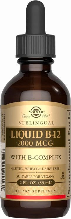 Solgar, Kosher SUBLINGUAL B12 2000mcg, With B-Complex, Supports Production of Energy, Liquid - 2 fl. oz (59 mL)