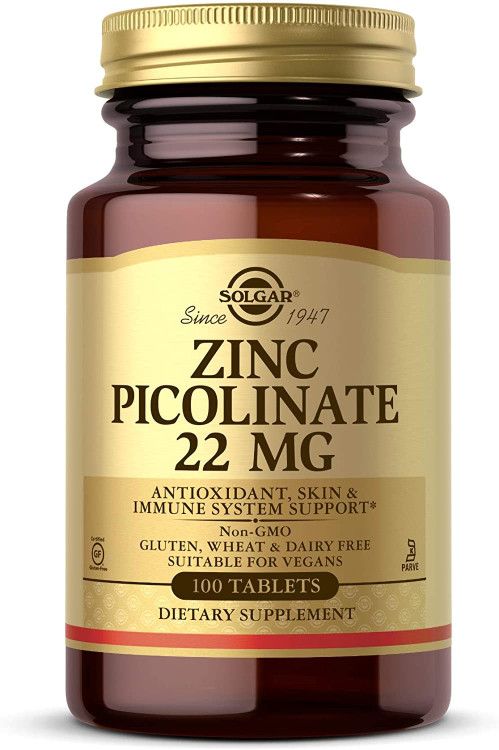 Solgar, Kosher ZINC PICOLINATE 22mg, Antioxidant + Skin &amp; Immune System Support - 100 Tablets