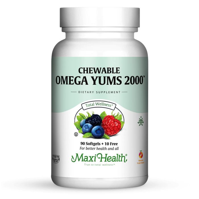 Maxi Health, Kosher Chewable Omega 3 Yums 2000, Fish Oil, Fruit Flavor - 90 Softgels + 10 Free