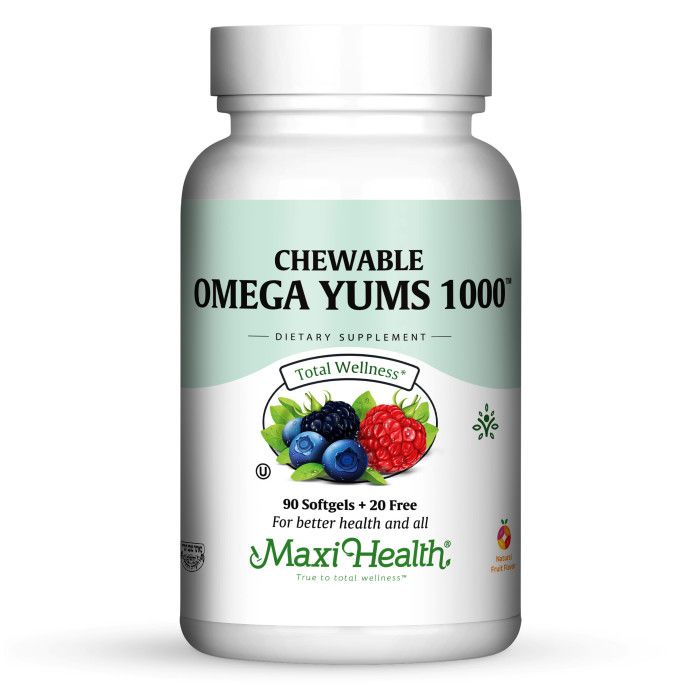 Maxi Health, Kosher Chewable Omega 3 Yums 1000, Fish Oil, Fruit Flavor - 90 Softgels + 20 Free