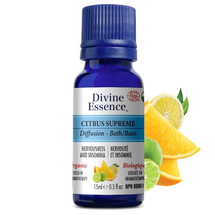 Divine Essence, CITRUS SUPREME Synergy Organic, Relieves Anxiety + Nervousness &amp; Insomnia, Essential Oil - 15 mL