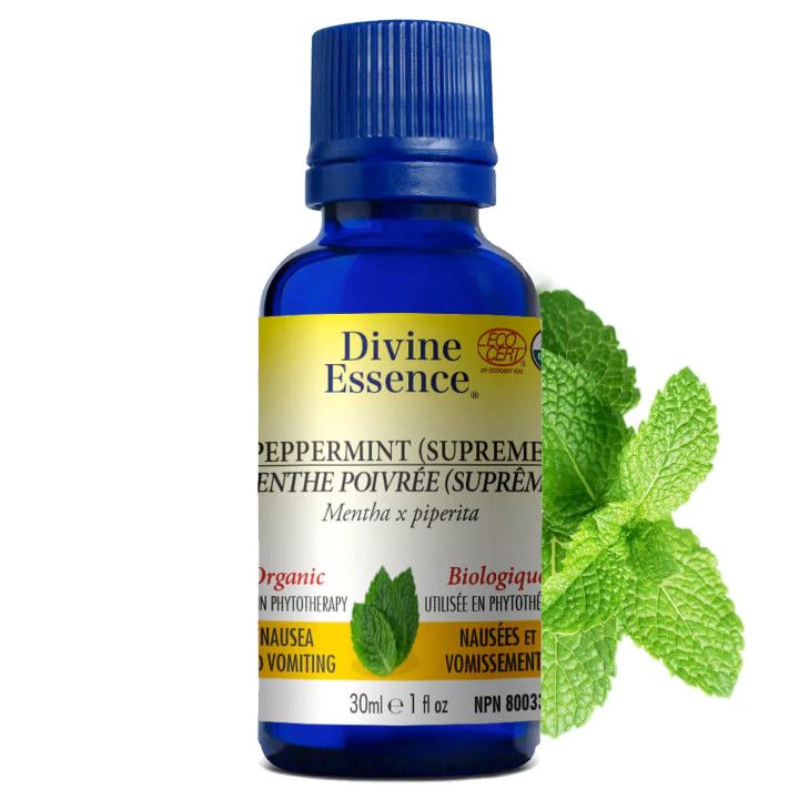 Divine Essence, PEPPERMINT SUPREME Organic, Relieves Nausea &amp; Vomiting, Essential Oil - 30 mL