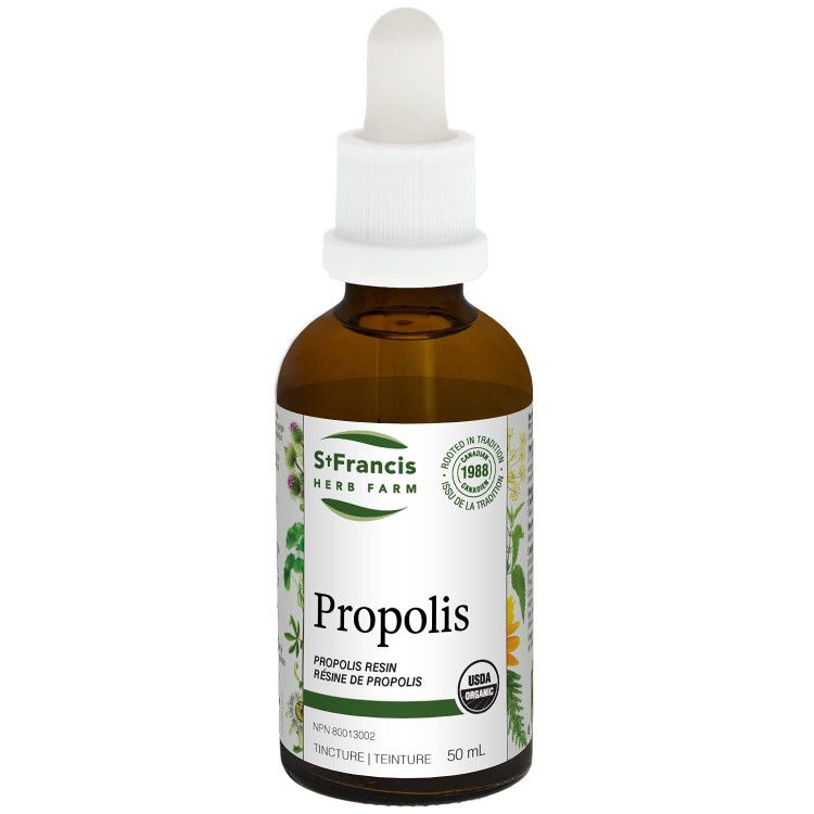 St. Francis Herb Farm, PROPOLIS Organic, Relieves Mouth &amp; Throat Infections &amp; Inflammations, Liquid Tincture - 50 mL