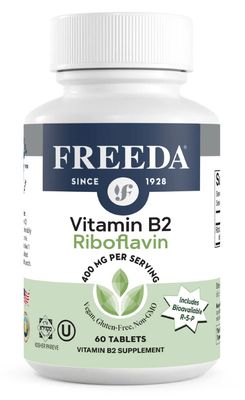 Freeda, Kosher VITAMIN B2 (Riboflavin) 400mg, Energy Metabolism Support - 60 Tablets
