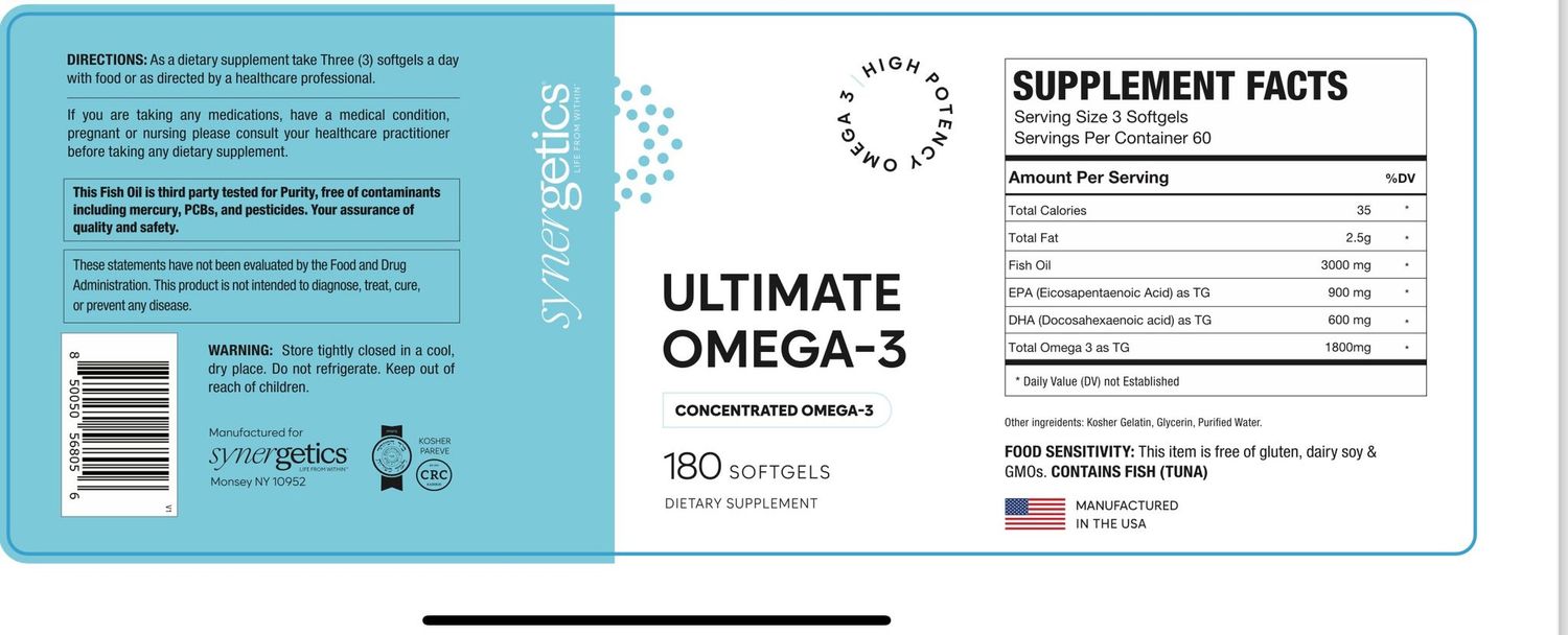Synergetics, Kosher ULTIMATE OMEGA-3 Fish Oil High EPA/DHA - 180 Softgels