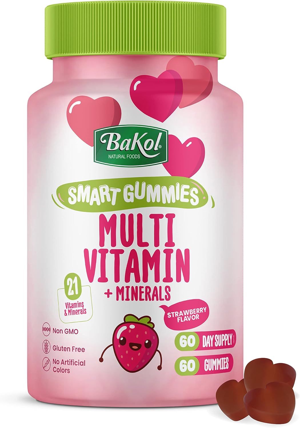 Bakol, Kosher Smart Gummies MULTI VITAMIN &amp; MINERALS for Kids, Strawberry Flavor - 60 Chewable Gummies