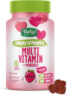 Bakol, Kosher Smart Gummies MULTI VITAMIN &amp; MINERALS for Kids, Strawberry Flavor - 60 Chewable Gummies