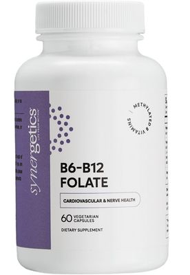 Synergetics, Kosher B6-B12 FOLATE (Vitamin B6 25mg, Vitamin B12 1000mcg w/ Folate 1000mcg), For Cardiovascular Nerve Health - 60 Vegetarian Capsules