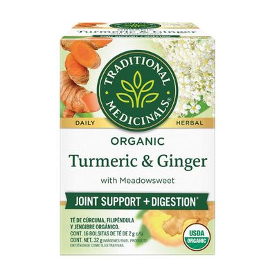 Traditional Medicinals, Organic Turmeric &amp; Ginger, with Meadowsweet, Herbal Tea - 16 Tea Bags
