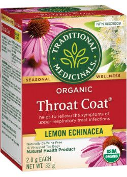 Traditional Medicinals, Organic Throat Coat Lemon Echinacea - 16 Tea Bags