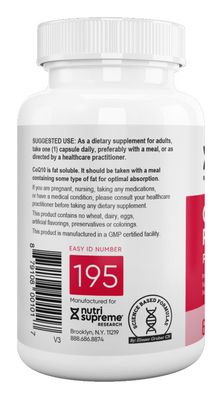 Nutri Supreme, Kosher COENZYME COQ10 PHYTOSOME 300mg, Plus PQQ, Promotes Cellular Energy - 60 Vegetarian Capsules #195