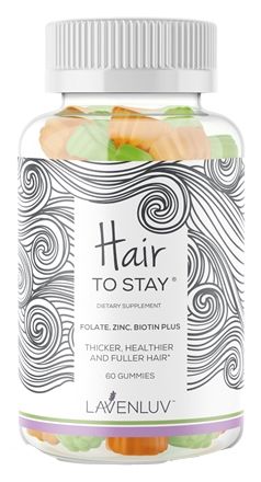 Lavenluv, Hair to Stay, Folate + Zinc + Biotin Plus Gummies 5000 mcg, Sugar Free, Strawberry Coconut Flavor - 60 Gummies