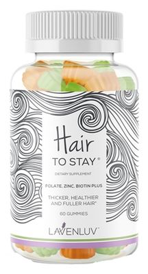 Lavenluv, Hair to Stay, Folate + Zinc + Biotin Plus Gummies 5000 mcg, Sugar Free, Strawberry Coconut Flavor - 60 Gummies
