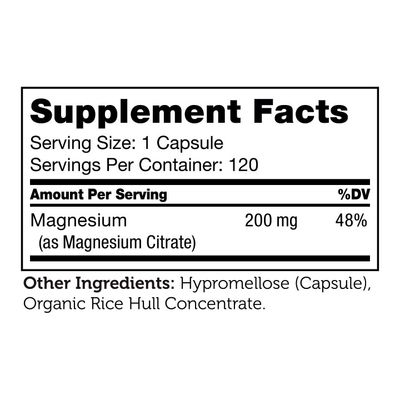Zahlers, Kosher Magnesium Citrate 200mg - 120 Vegetarian Capsules