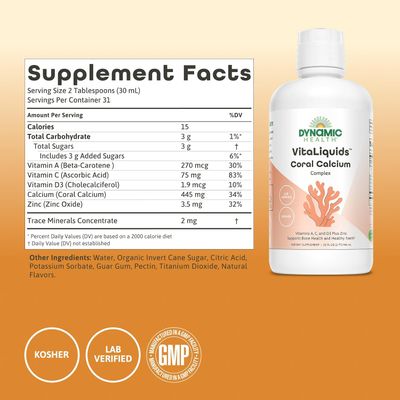 Dynamic Health, Kosher CORAL CALCIUM Complex, Orange Mango Flavor, Liquid - 32 fl. oz (946 mL)
