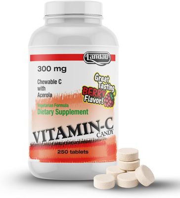 Landau, Kosher Chewable VITAMIN-C CANDY 300mg, Berry Flavor - 250 Tablets