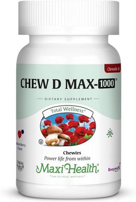 Maxi Health, Kosher CHEW D MAX 1000 (Vitamin D3 1000 IU Chewable) Berry Flavor - 200 Chewies