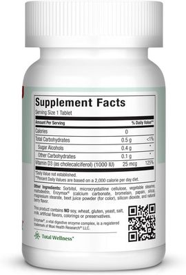 Maxi Health, Kosher CHEW D MAX 1000 (Vitamin D3 1000 IU Chewable) Berry Flavor - 200 Chewies