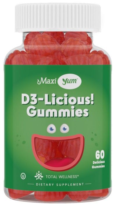 Maxi Health, Kosher MaxiYum, Vitamin D3-Licious Gummies 1000 IU, Cherry Flavor - 60 Gummies