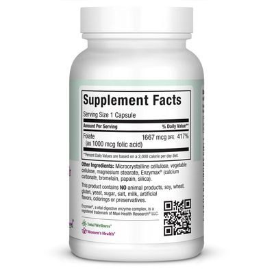 Maxi Health, Kosher MAXI FOLIC ACID 1000mcg - 90 Vegetarian Capsules