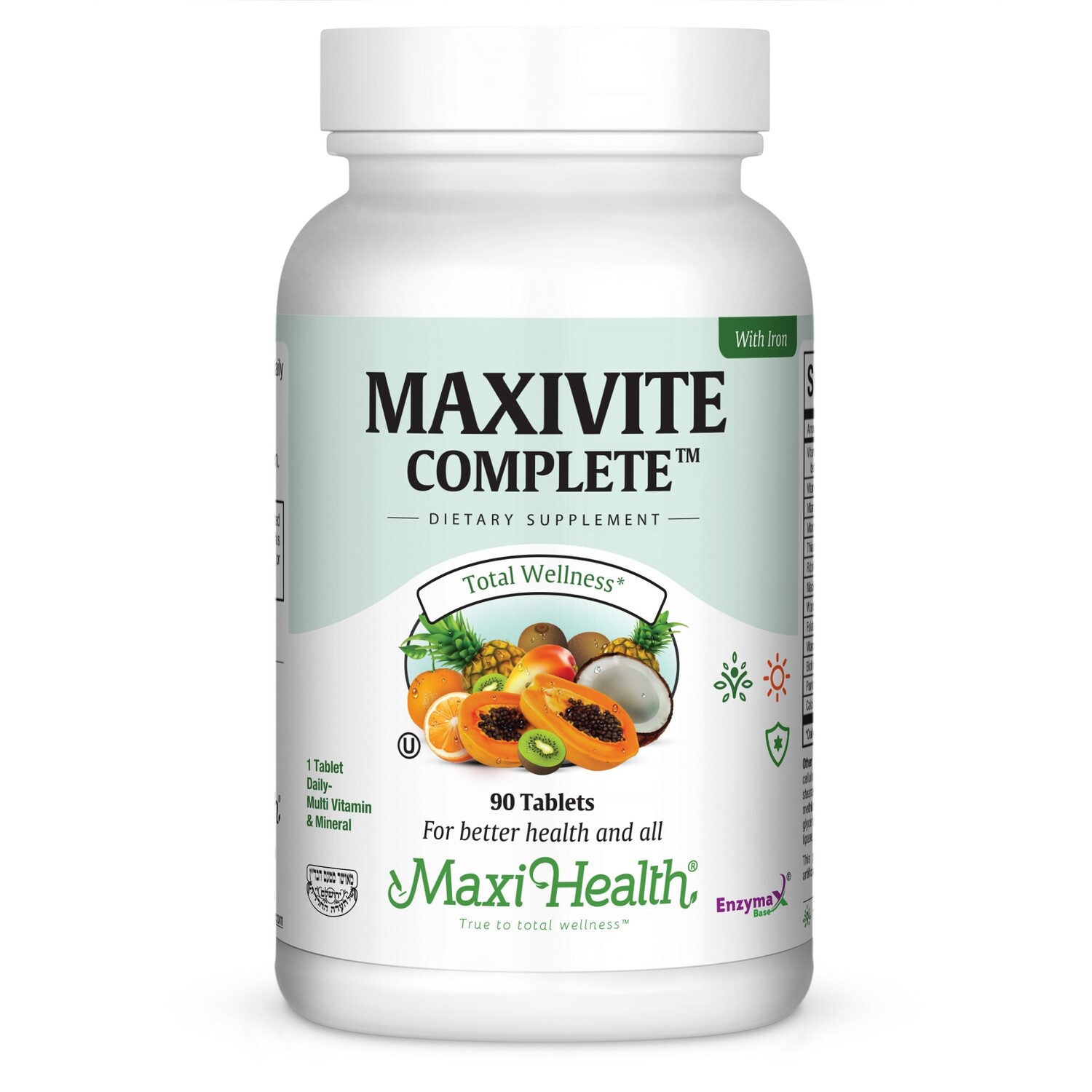 Maxi Health, Kosher MaxiVite Complete, Multi Vitamin (with Iron) - 90 Tablets