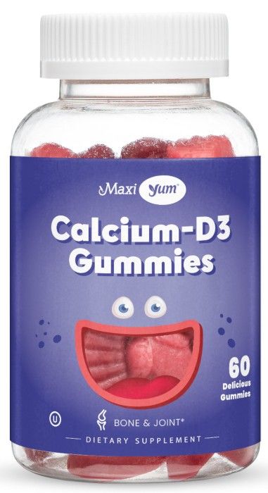 Maxi Health, Kosher MaxiYum, Calcium D3 Gummies (Calcium 300mg - Vitamin D3 800IU), Cherry Flavor - 60 Gummies