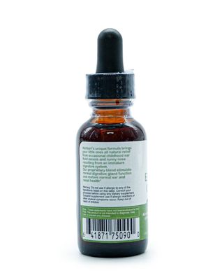 Herbari, Kosher EAR FLUID CONTROL, Oral Concentrate for Relief of Occasional Childhood Ear Fluid Excess And Runny Nose, Liquid Tincture - 1 Fl. oz. (30 mL)