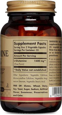 Solgar, Kosher L-GLUTAMINE 500mg, Promotes Gastrointestinal (GI) Health - 100 Vegetarian Capsules