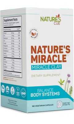 Natures Cue, Nature's Miracle, MIRACLE CLAY (Bentonite), Balance Body Systems - 180 Vegetarian Capsules - Kosher for Passover