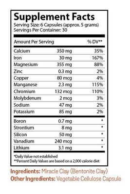 Natures Cue, Nature's Miracle, MIRACLE CLAY (Bentonite), Balance Body Systems - 180 Vegetarian Capsules - Kosher for Passover