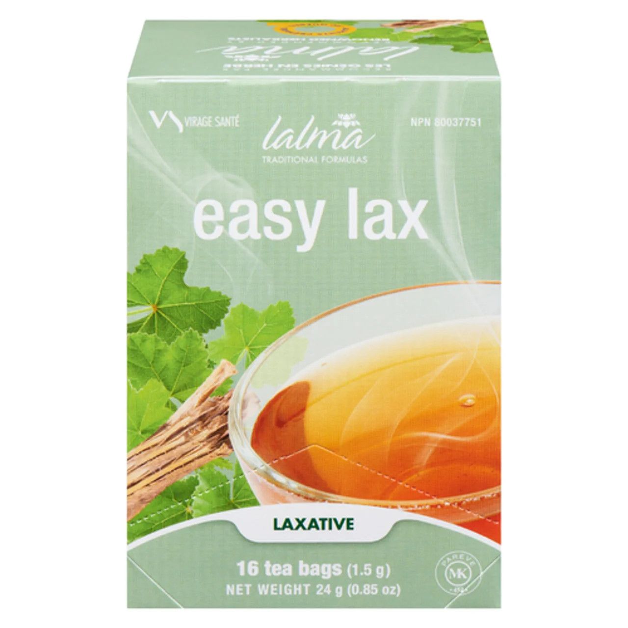 Virage Sante, BOX: Lalma, Kosher EASY LAX - REGULAR, Digestive Health Herbal Tea - 16 Tea Bags of 1.5 g