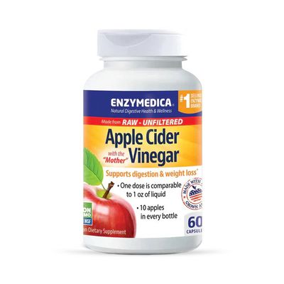 Enzymedica, Raw-Unfiltered APPLE CIDER VINEGAR (ACV), With The Mother, Supports Digestion &amp; Weight Loss - 60 Vegetarian Capsules