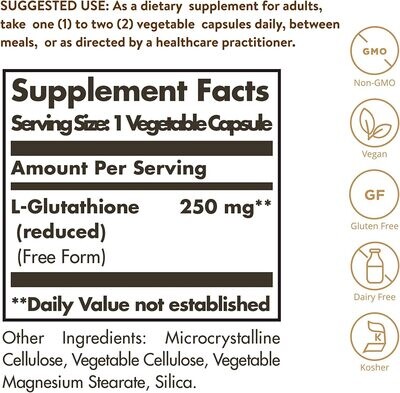 Solgar, Kosher L-Glutathione 250mg - 60 Vegetarian Capsules