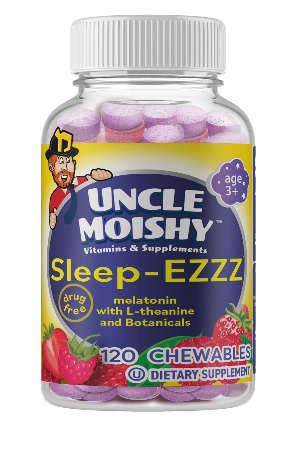 Uncle Moishy, Kosher SLEEP-EZZZ Melatonin 1mg - 120 Chewable Tablets