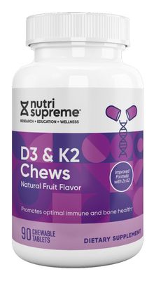 Nutri Supreme, Kosher K2 WITH D3 CHEWS (Vitamin D3 2000 IU & Vitamin K2 45mcg), Grape Flavor - 90 Chewable Tablets #77 Nutri Supreme, Kosher K2 WITH D3 CHEWS (Vitamin D3 2000 IU & Vitamin K2 45mcg), Grape Flavor - 90 Chewable Tablets #77