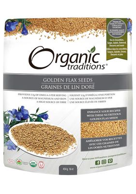 Organic Traditions, Kosher GOLDEN FLAX SEEDS (Flaxseeds), A Source Of Magnesium And Iron - 454 g (16 oz)