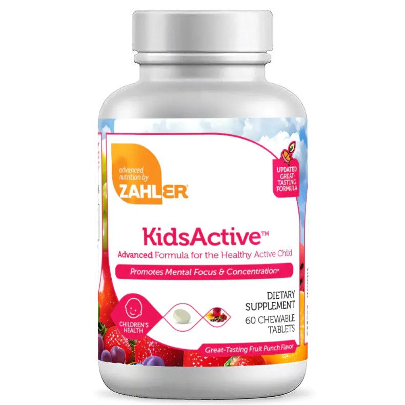 Zahlers, Kosher Kids Active Chewable, Focus &amp; Concentration Fruit Punch Flavor - 60 Chewable Tablets