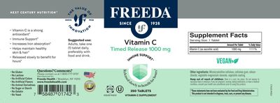 Freeda, Kosher VITAMIN C 1000mg Timed Release, Immune Support - 250 Tablets