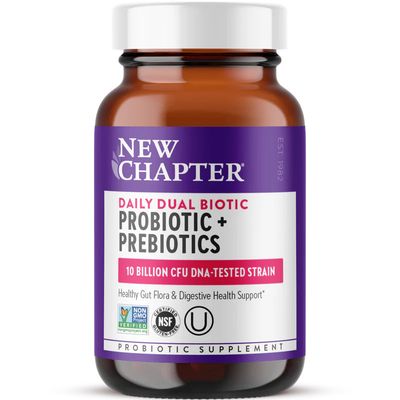 New Chapter, Kosher Daily Dual Biotic PROBIOTIC + PREBIOTICS, Healthy Gut Flora &amp; Digestive Health Support - 30 Vegetarian Capsules
