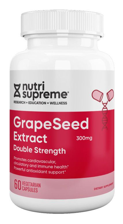 Nutri Supreme, Kosher GRAPESEED Extract 300mg, Double Strength, Powerful Antioxidant Support - 60 Vegetarian Capsules #194