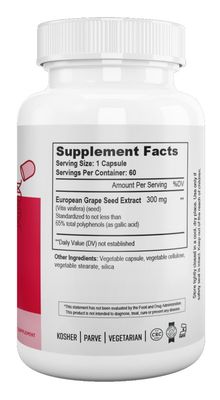 Nutri Supreme, Kosher GRAPESEED Extract 300mg, Double Strength, Powerful Antioxidant Support - 60 Vegetarian Capsules #194