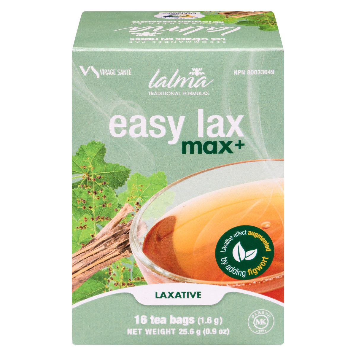 Virage Sante, BOX: Lalma, Kosher EASY LAX MAX+, Digestive Health Herbal Tea - 16 Tea Bags of 1.5 g