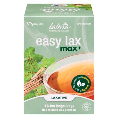 Virage Sante, BOX: Lalma, Kosher EASY LAX MAX+, Digestive Health Herbal Tea - 16 Tea Bags of 1.5 g