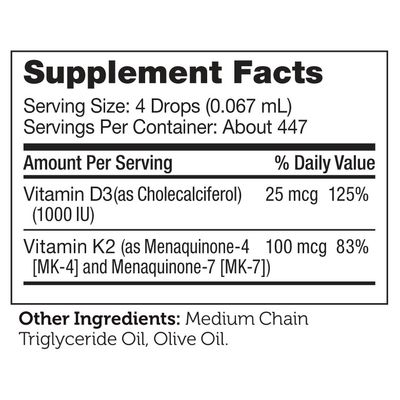 Zahlers, Kosher Vitamin D3 &amp; K2 Liquid Drops - 1 fl. oz. (29.6 mL)