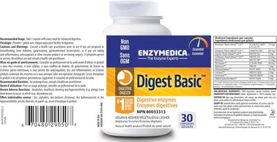 Enzymedica, Kosher DIGEST BASIC, Breaks Down Lighter Meals - 30 Vegetarian Capsules